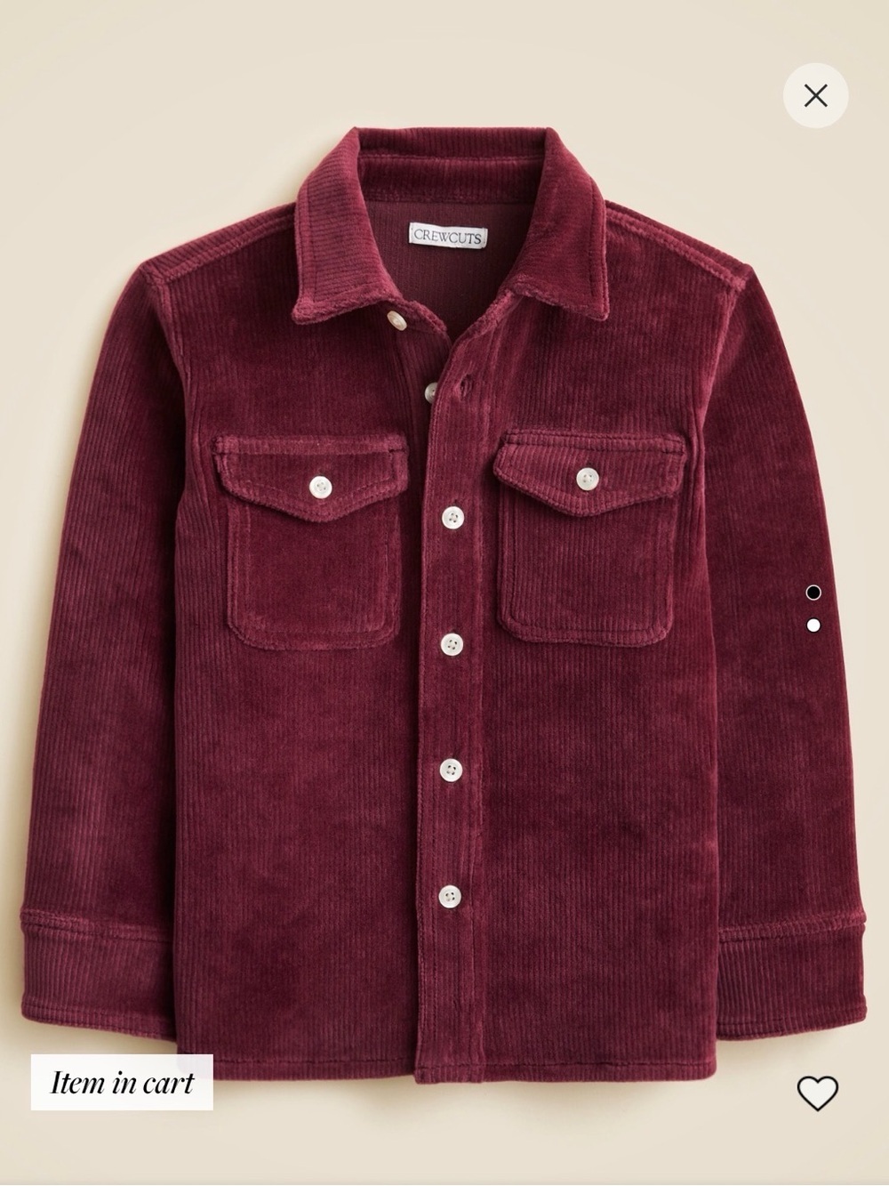 Crewcuts Kids Burgundy Corduroy Overshirt Jacket